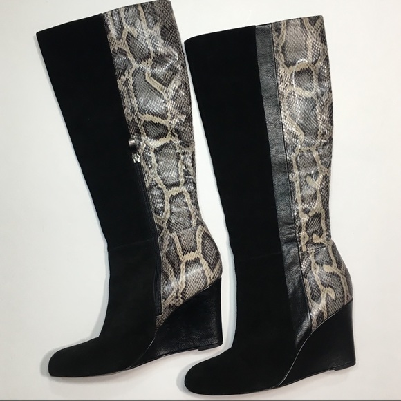 LOFT Shoes - Ann Taylor LOFT | Black Suede Faux Snakeskin Boots